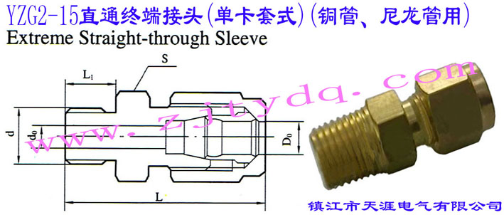 YZG2-15直通終端接頭(單卡套式)(銅管、尼龍管用)Extreme Straight-through Sleeve